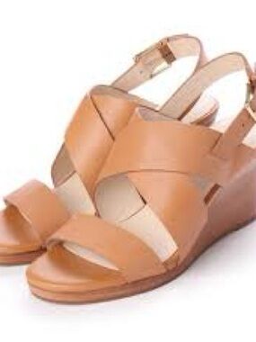 Cole Haan Tan Leather Crisscross Wedge Sandals
